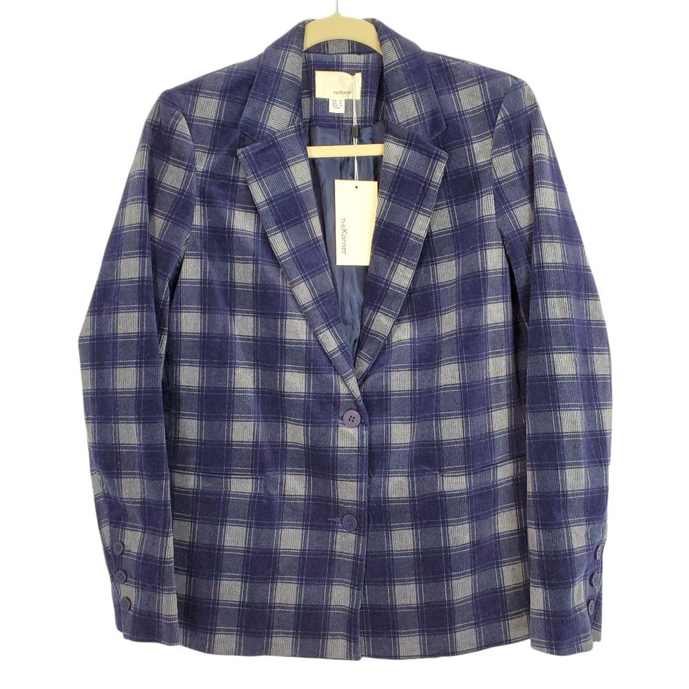 NWT The Korner Blue Plaid Corduroy Blazer Jacket